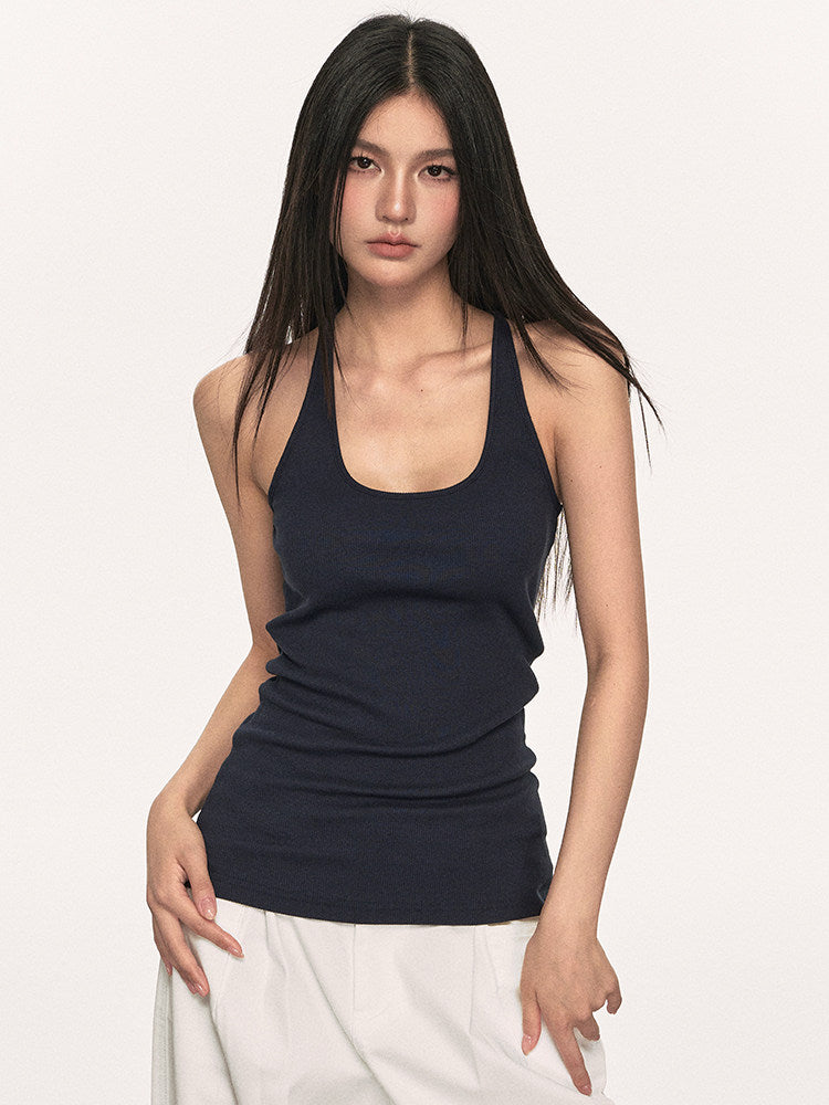 VEYBE Fangyuan style U-length tank top for women, 2026 slim sleeveless knit inner layer, camisole top