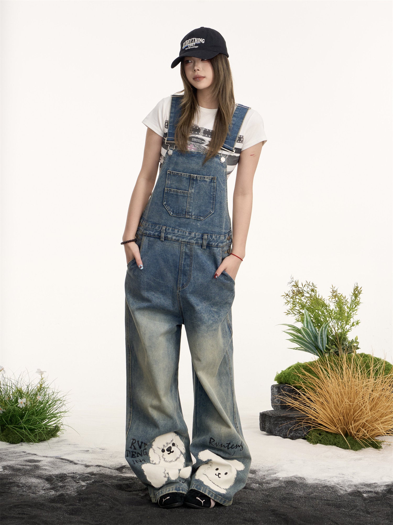 Women’s Distressed Denim Bib Overalls