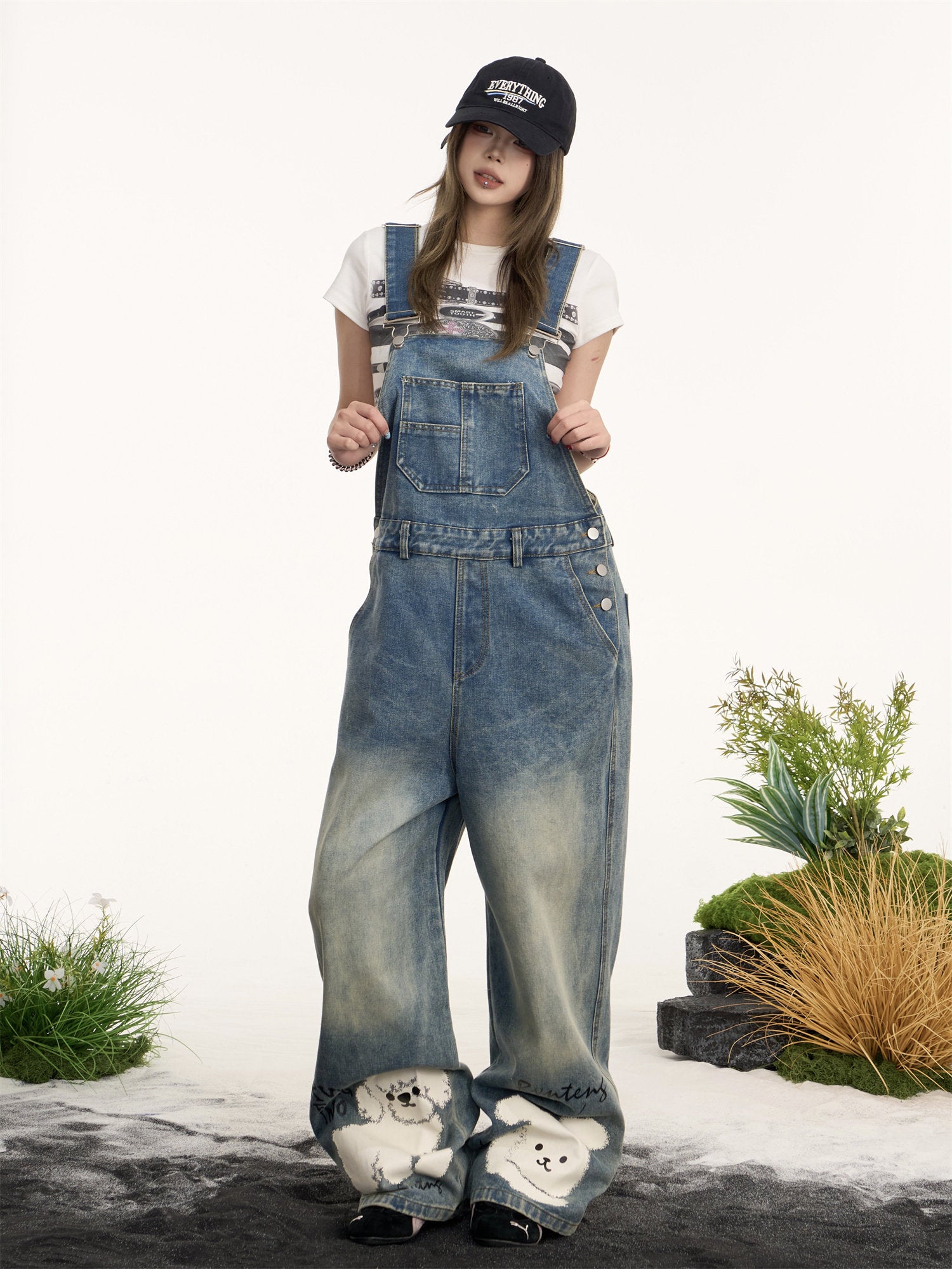 Women’s Distressed Denim Bib Overalls