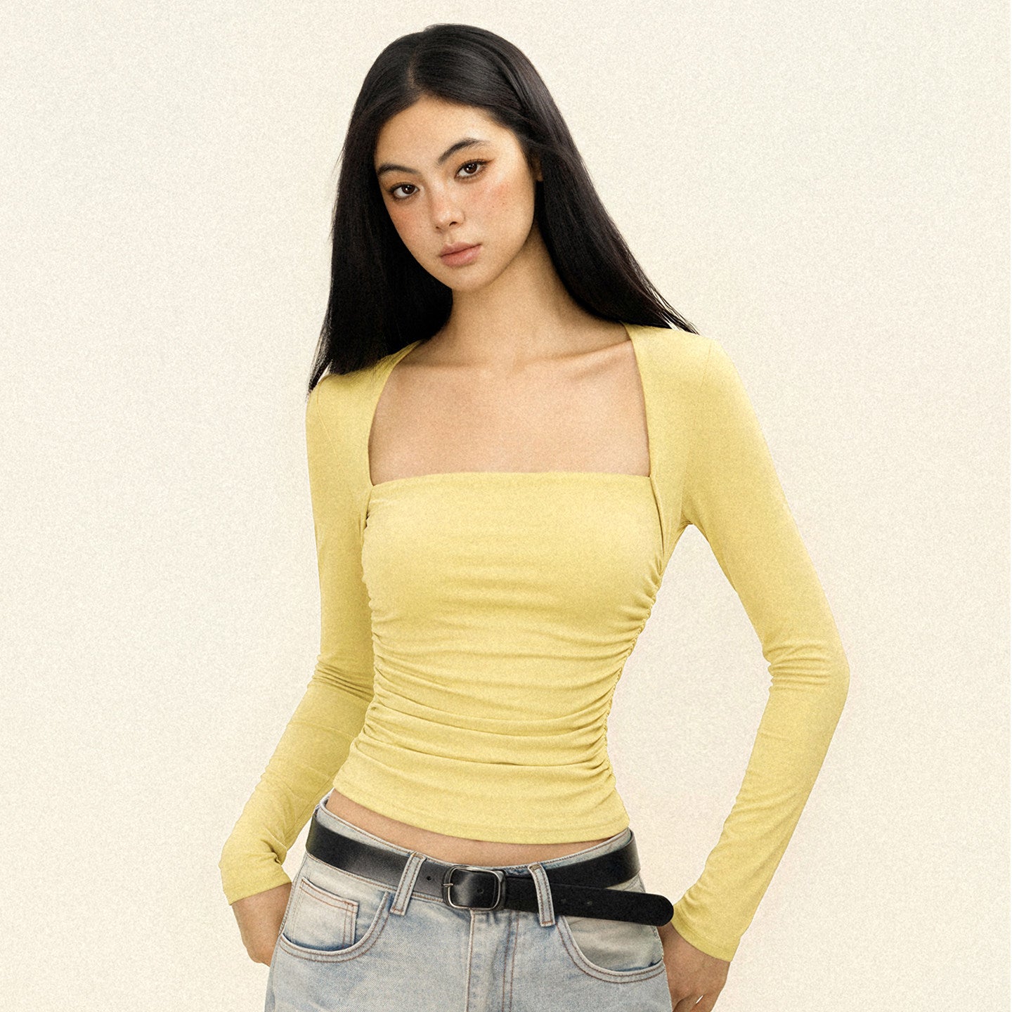 VEYBE original American hot girl square neck base shirt European and American sports yoga slim long sleeve top T-shirt women's trend