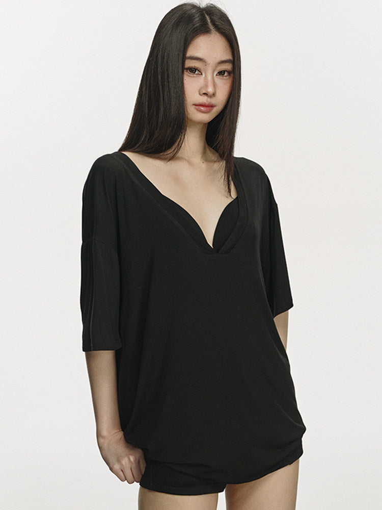 VEYBE vibe, V-neck knitwear, women's niche design, loose and lazy style design top